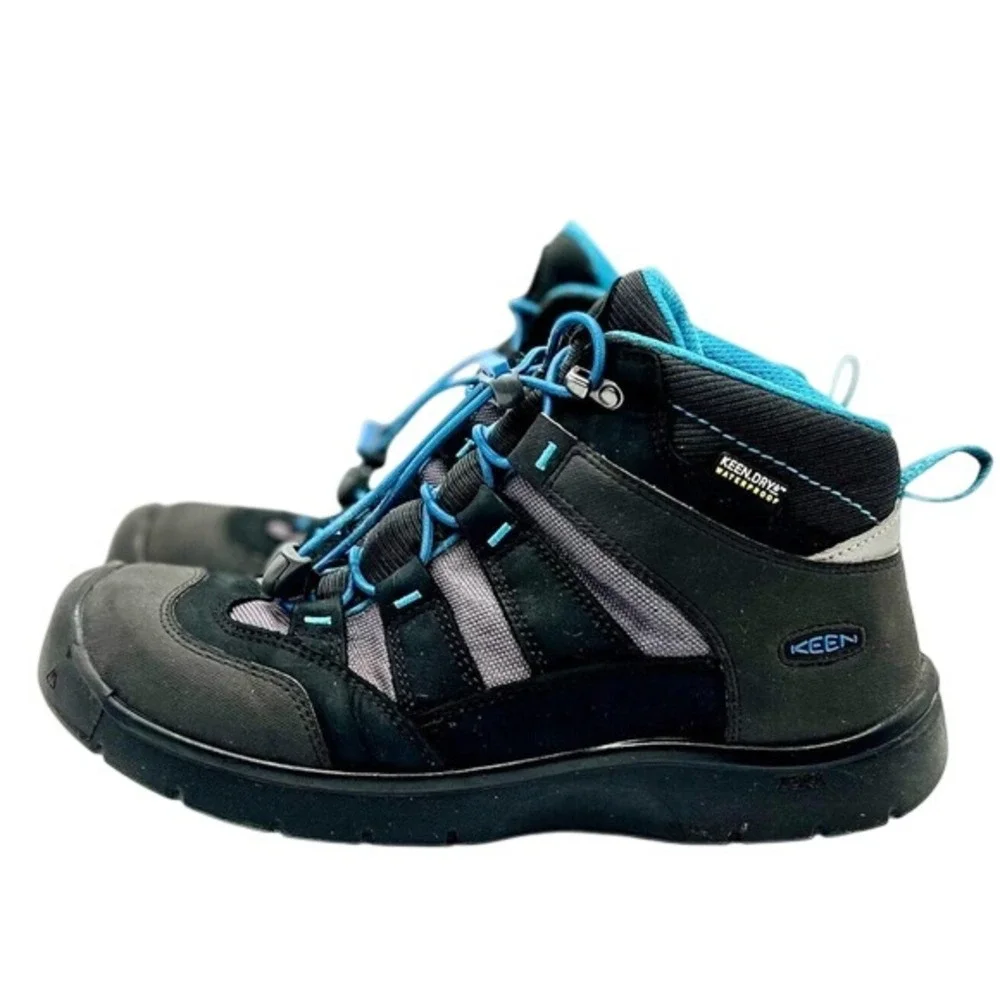 KEEN Targhee Mid Waterproof Hiking Boots‎ Kids Black Blue Size 6Y 1018000 BBK